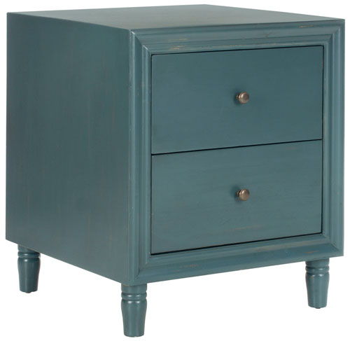 Safavieh Blaise Accent Table Storage Drawer Steel Teal Wood NC Coating Pine ZiNC Alloy AMH6605C 683726141259
