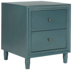 Safavieh Blaise Accent Table Storage Drawer Steel Teal Wood NC Coating Pine ZiNC Alloy AMH6605C 683726141259