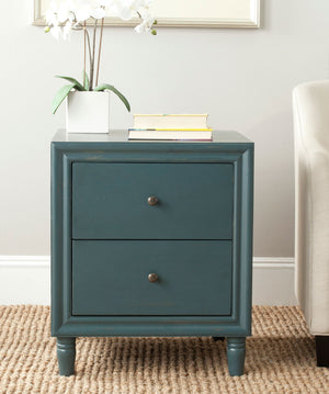 Safavieh Blaise Accent Table Storage Drawer Steel Teal Wood NC Coating Pine ZiNC Alloy AMH6605C 683726141259