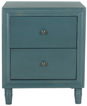Safavieh Blaise Accent Table Storage Drawer Steel Teal Wood NC Coating Pine ZiNC Alloy AMH6605C 683726141259