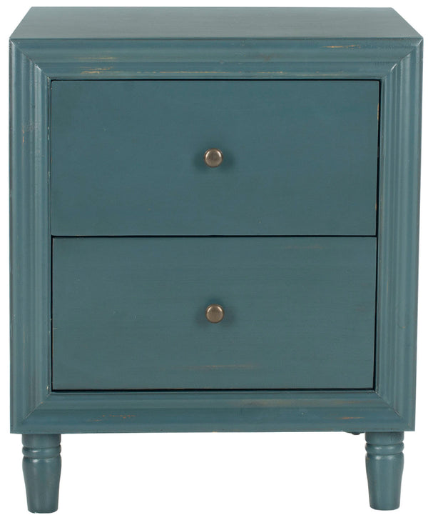 Safavieh Blaise Accent Table Storage Drawer Steel Teal Wood NC Coating Pine ZiNC Alloy AMH6605C 683726141259