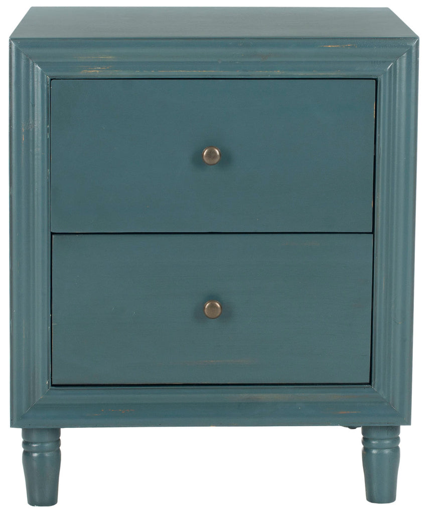 Safavieh Blaise Accent Table Storage Drawer Steel Teal Wood NC Coating Pine ZiNC Alloy AMH6605C 683726141259