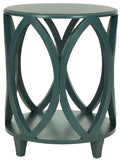 Safavieh Janika Accent Table Round Steel Teal Wood NC Coating Pine ZiNC Alloy AMH6607C 683726141303