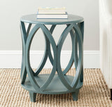 Safavieh Janika Accent Table Round Steel Teal Wood NC Coating Pine ZiNC Alloy AMH6607C 683726141303