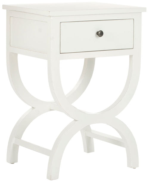 Safavieh Maxine Accent Table Storage Drawer Shady White Wood NC Coating Poplar ZiNC Alloy AMH6608A 683726141310
