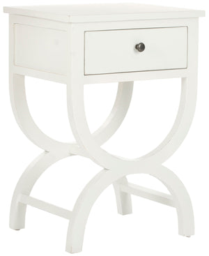 Safavieh Maxine Accent Table Storage Drawer Shady White Wood NC Coating Poplar ZiNC Alloy AMH6608A 683726141310