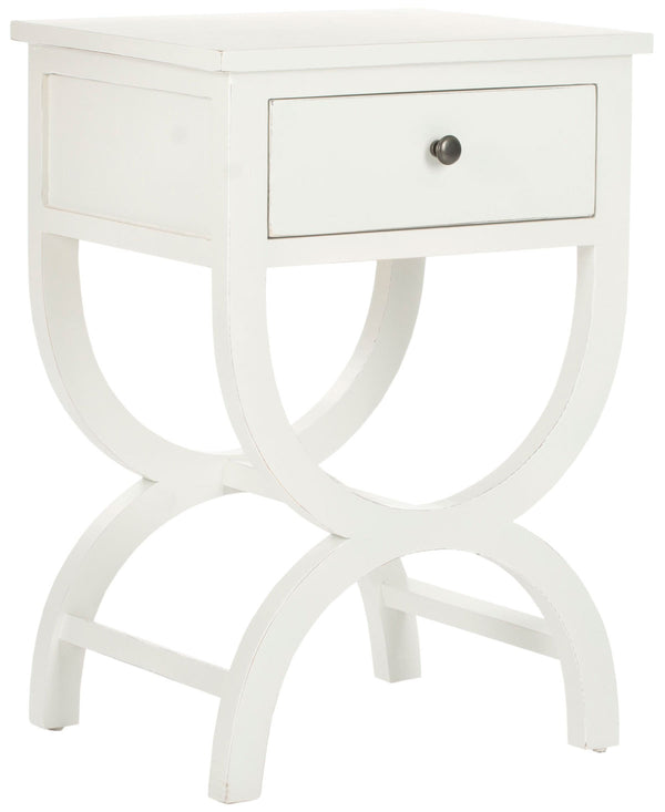 Safavieh Maxine Accent Table Storage Drawer Shady White Wood NC Coating Poplar ZiNC Alloy AMH6608A 683726141310