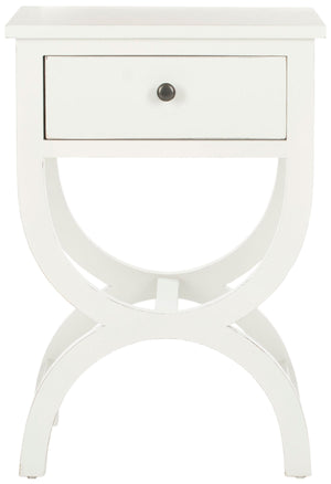Safavieh Maxine Accent Table Storage Drawer Shady White Wood NC Coating Poplar ZiNC Alloy AMH6608A 683726141310