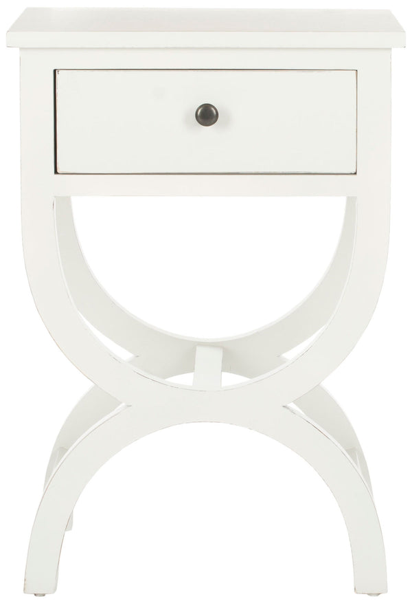 Safavieh Maxine Accent Table Storage Drawer Shady White Wood NC Coating Poplar ZiNC Alloy AMH6608A 683726141310