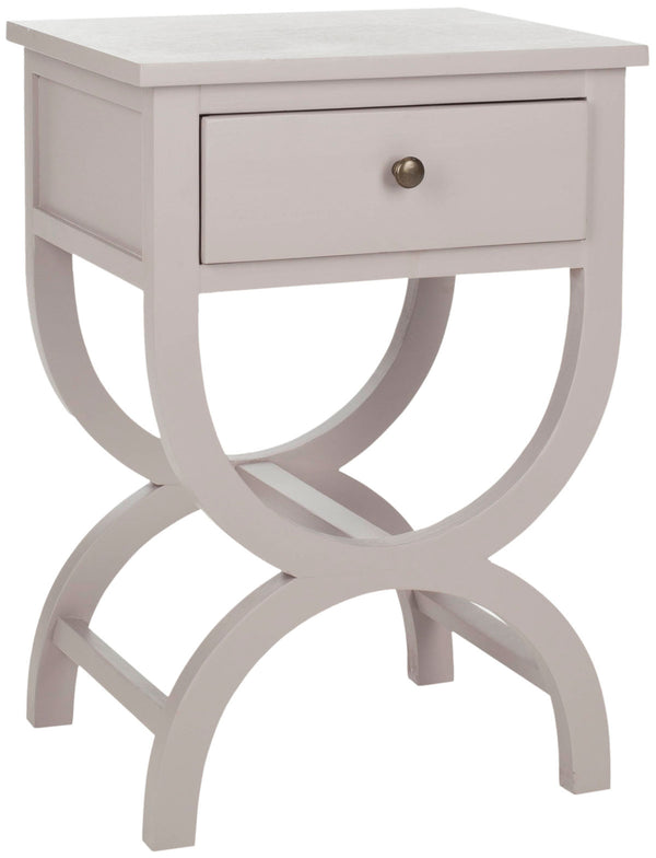 Safavieh Maxine Accent Table Storage Drawer Quartz Grey Wood NC Coating Pine ZiNC Alloy AMH6608C 683726141334