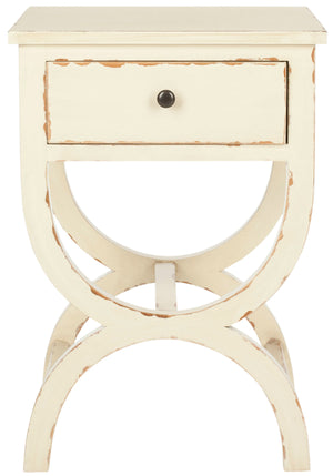 Safavieh Maxine Accent Table Storage Drawer Vintage Cream Wood NC Coating Poplar ZiNC Alloy AMH6608D 683726141341