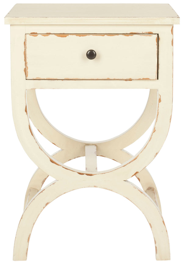 Safavieh Maxine Accent Table Storage Drawer Vintage Cream Wood NC Coating Poplar ZiNC Alloy AMH6608D 683726141341
