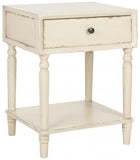 Safavieh Siobhan Accent Table Storage Drawer Vintage Cream Wood NC Coating Poplar ZiNC Alloy AMH6611D 683726141495