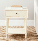 Safavieh Siobhan Accent Table Storage Drawer Vintage Cream Wood NC Coating Poplar ZiNC Alloy AMH6611D 683726141495