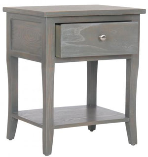 Safavieh Coby End Table Storage Drawer French Grey Wood NC Coating Elm ZiNC Alloy AMH6616A 683726229278