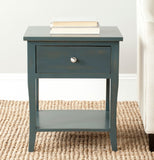 Safavieh Coby End Table Storage Drawer Steel Teal Wood NC Coating Pine ZiNC Alloy AMH6616B 683726229377
