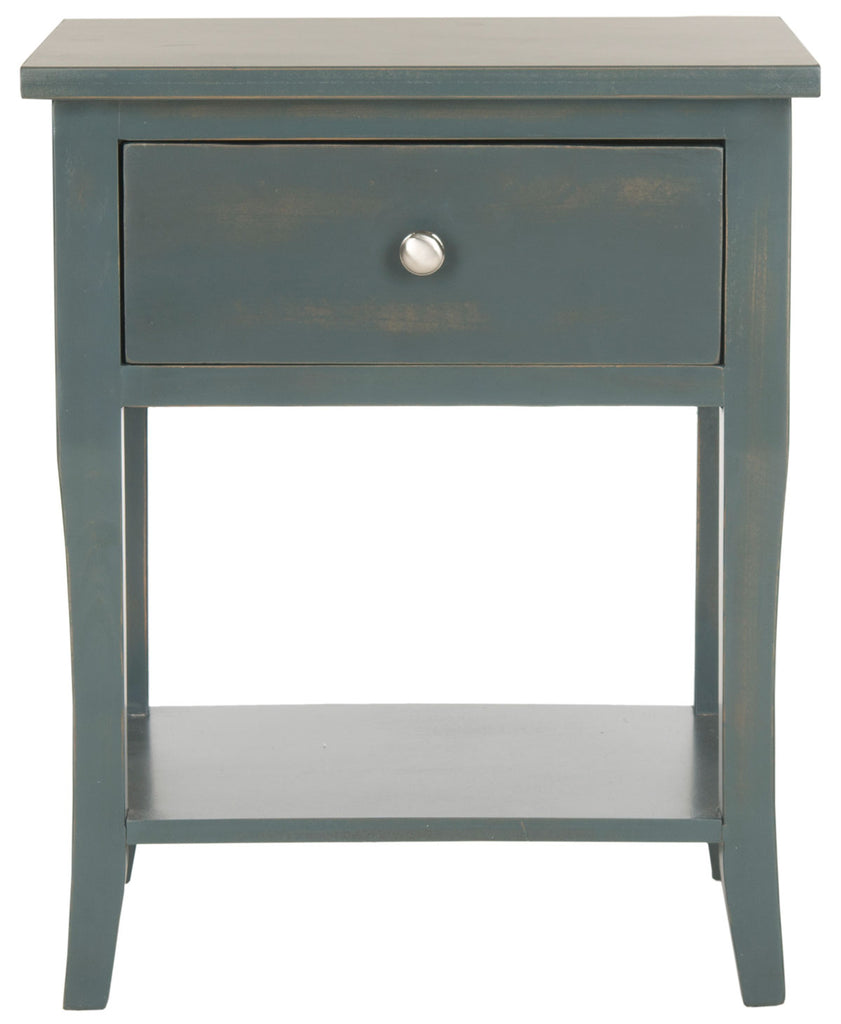 Safavieh Coby End Table Storage Drawer Steel Teal Wood NC Coating Pine ZiNC Alloy AMH6616B 683726229377