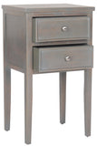 Safavieh Toby End Table Storage Drawers French Grey Wood NC Coating Elm ZiNC Alloy AMH6625A 683726243809