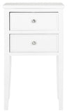 Safavieh Toby End Table Storage Drawers White Wood NC Coating Poplar ZiNC Alloy AMH6625E 683726246510