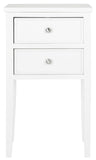 Safavieh Toby End Table Storage Drawers White Wood NC Coating Poplar ZiNC Alloy AMH6625E 683726246510