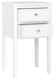 Safavieh Toby End Table Storage Drawers White Wood NC Coating Poplar ZiNC Alloy AMH6625E 683726246510