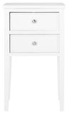 Safavieh Toby End Table Storage Drawers White Wood NC Coating Poplar ZiNC Alloy AMH6625E 683726246510