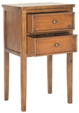 Safavieh Toby End Table Storage Drawers Filbert Brown Wood NC Coating Pine ZiNC Alloy AMH6625F 683726247067