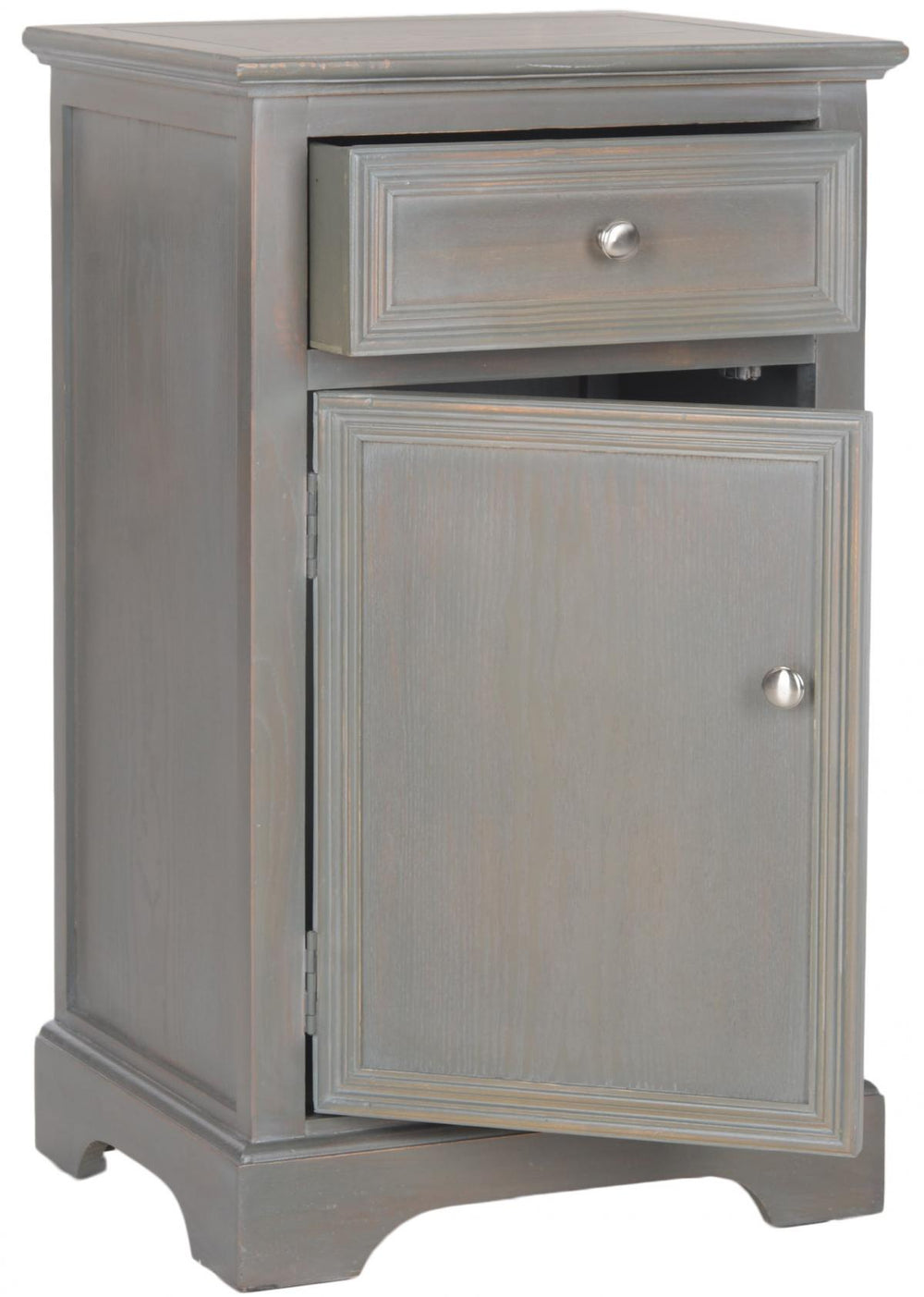 Safavieh Jarome Storage End Table Drawer and Door French Grey Wood NC Coating Elm ZiNC Alloy AMH6627A 683726252078
