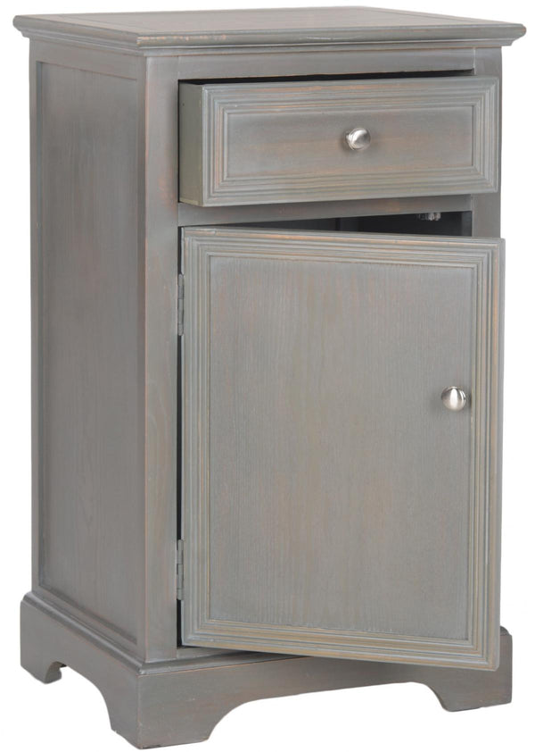Safavieh Jarome Storage End Table Drawer and Door French Grey Wood NC Coating Elm ZiNC Alloy AMH6627A 683726252078