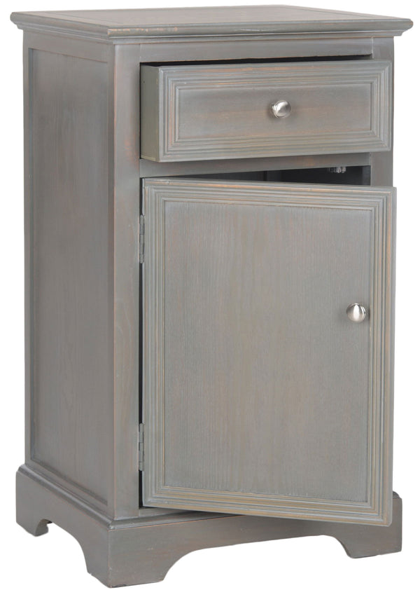 Safavieh Jarome Storage End Table Drawer and Door French Grey Wood NC Coating Elm ZiNC Alloy AMH6627A 683726252078