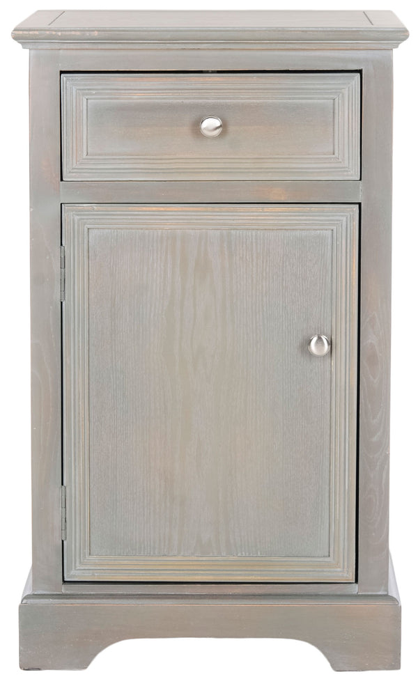 Safavieh Jarome Storage End Table Drawer and Door French Grey Wood NC Coating Elm ZiNC Alloy AMH6627A 683726252078