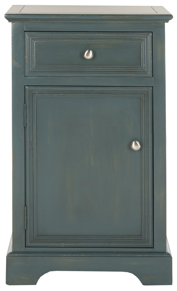 Safavieh Jarome Storage End Table Drawer and Door Steel Teal Wood NC Coating Pine ZiNC Alloy AMH6627B 683726252580