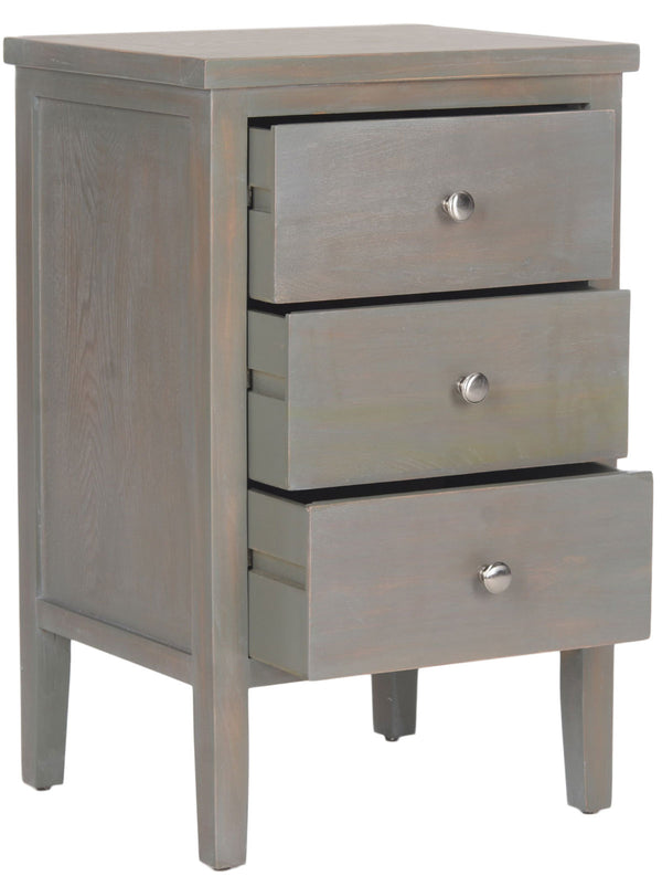 Safavieh Deniz End Table Storage Drawers French Grey Wood NC Coating Elm ZiNC Alloy AMH6628A 683726248736