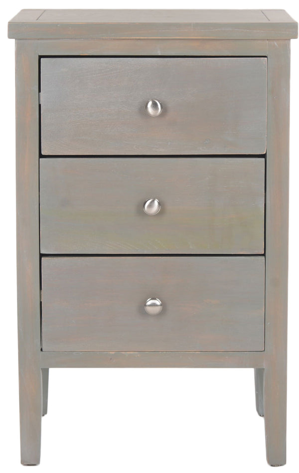 Safavieh Deniz End Table Storage Drawers French Grey Wood NC Coating Elm ZiNC Alloy AMH6628A 683726248736