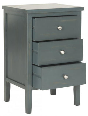 Safavieh Deniz End Table Storage Drawers Steel Teal Wood NC Coating Pine ZiNC Alloy AMH6628B 683726253310