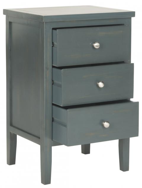 Safavieh Deniz End Table Storage Drawers Steel Teal Wood NC Coating Pine ZiNC Alloy AMH6628B 683726253310