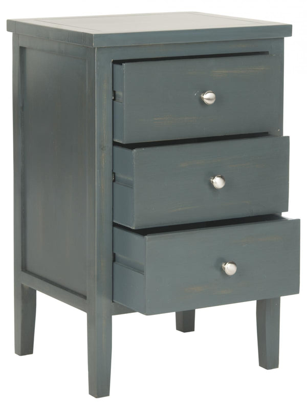 Safavieh Deniz End Table Storage Drawers Steel Teal Wood NC Coating Pine ZiNC Alloy AMH6628B 683726253310