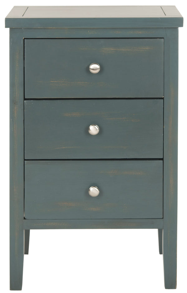 Safavieh Deniz End Table Storage Drawers Steel Teal Wood NC Coating Pine ZiNC Alloy AMH6628B 683726253310