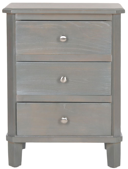 Safavieh Joe End Table Storage Drawers French Grey Wood NC Coating Elm ZiNC Alloy AMH6629A 683726255406