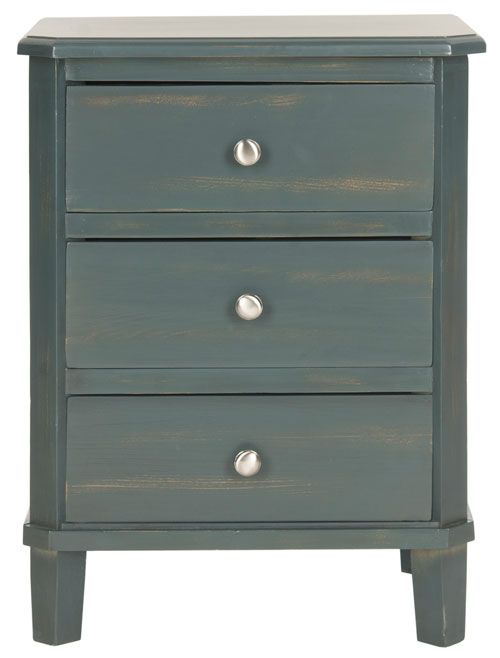 Safavieh Joe End Table Storage Drawers Steel Teal Wood NC Coating Pine ZiNC Alloy AMH6629B 683726255536