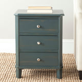 Safavieh Joe End Table Storage Drawers Steel Teal Wood NC Coating Pine ZiNC Alloy AMH6629B 683726255536