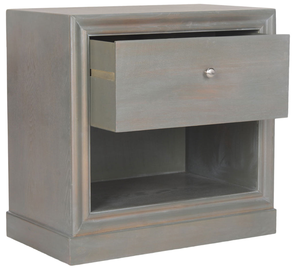Safavieh Cain End Table Wood One Drawer French Grey NC Coating Elm ZiNC Alloy AMH6635A 683726262992
