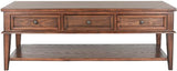 Safavieh Manelin Coffee Table Storage Drawers Sepia Wood NC Coating MDF Pine ZiNC Alloy AMH6642A 683726106739