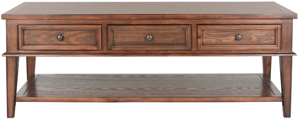 Safavieh Manelin Coffee Table Storage Drawers Sepia Wood NC Coating MDF Pine ZiNC Alloy AMH6642A 683726106739