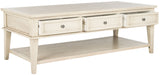 Safavieh Manelin Coffee Table Storage Drawers White Wash Wood NC Coating Elm MDF ZiNC Alloy AMH6642B 683726106746