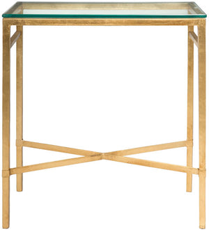 Safavieh Viggo Side Table Tempered Glass Antique Gold Metal Couture AMH8300A 683726742678