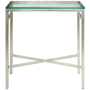 Safavieh Viggo Side Table Tempered Glass Antique Silver Metal Couture AMH8300B 683726742746