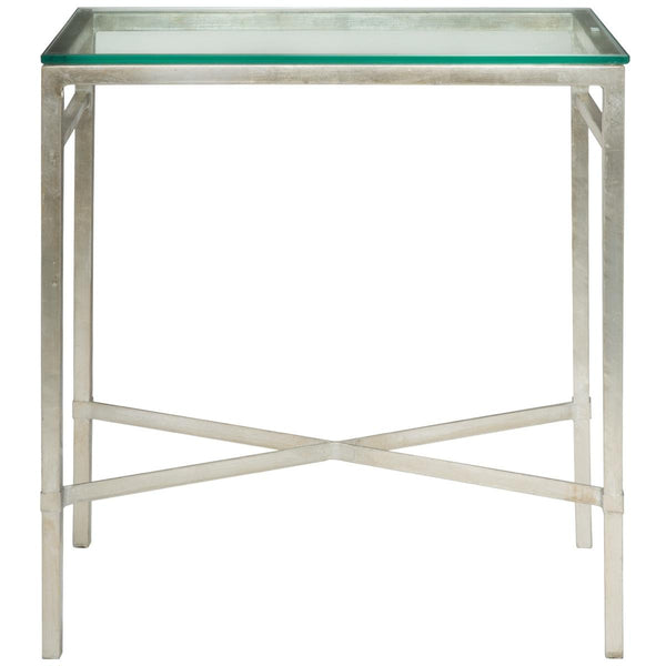 Safavieh Viggo Side Table Tempered Glass Antique Silver Metal Couture AMH8300B 683726742746