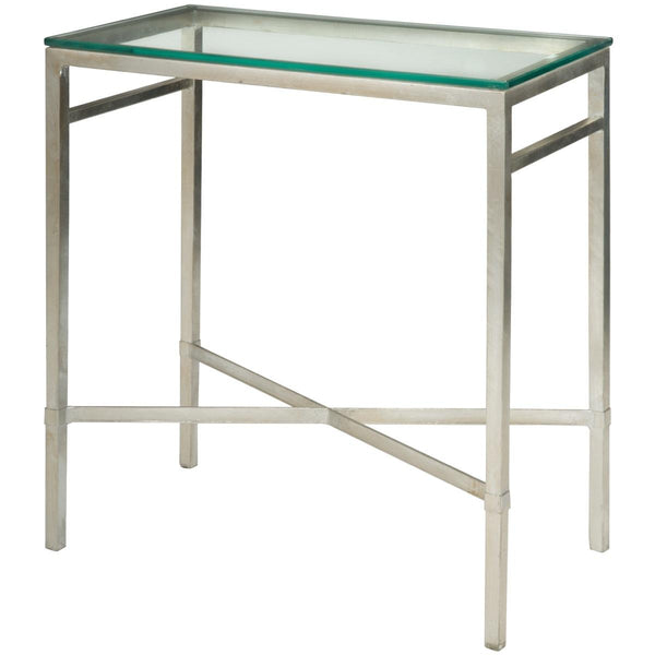 Safavieh Viggo Side Table Tempered Glass Antique Silver Metal Couture AMH8300B 683726742746