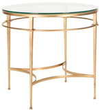 Safavieh Ingmar Side Table Round Tempered Glass Antique Gold Metal Couture AMH8301A 683726742814